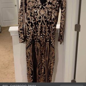 Plus Elegant Black and Gold Women's Dress